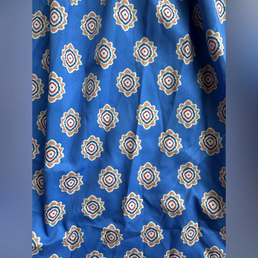 SHEIN | Blue Printed Shirred Waist Midi Dress XS Boho A-Line | WORN ONCE - Picture 3 of 5